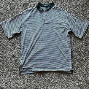 Ralph Lauren Polo Golf Mens Large Green Striped Polo, 100% Cotton Classic Polo